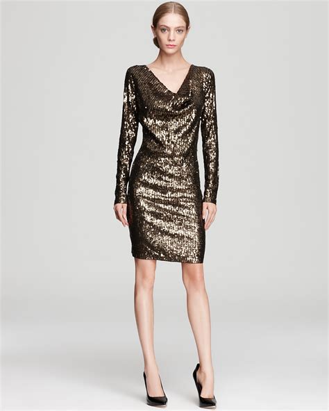 michael kors long sleeve sequin dress|Michael Kors black zipper dress.